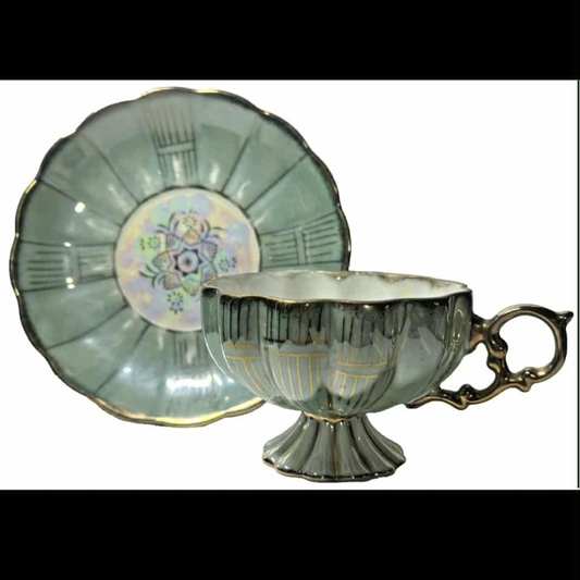 Antique Royal Sealy Iridescent Mint Green Teacup and Saucer Set
